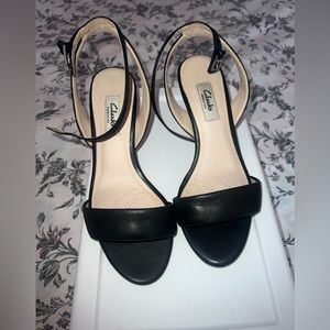 Clarks Black Leather heeled sandals
